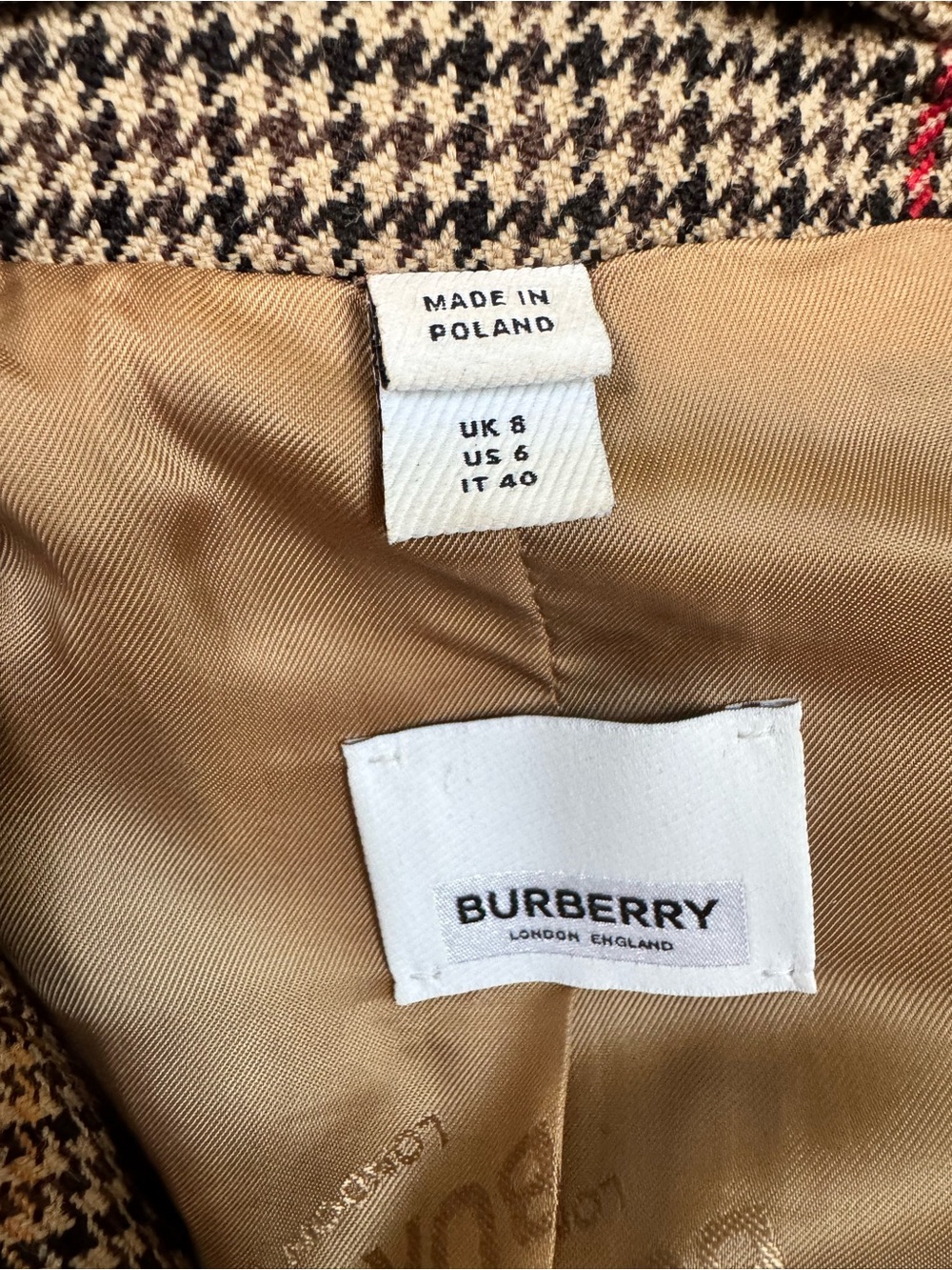 Burberry double-breasted houndstooth wool coat Size 6 - Picture 2 of 6